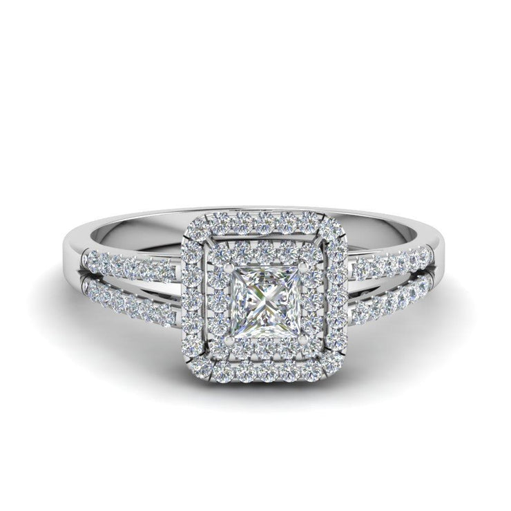 2 Carats Princess & Round Real Diamond Halo Ring