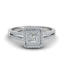 2 Carats Princess & Round Real Diamond Halo Ring