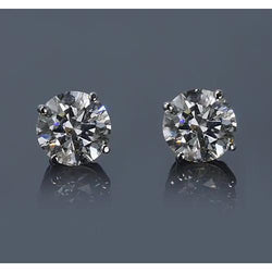2 Carats Prong Round Real Diamond Stud Earrings