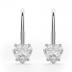2 Carats Prong Set Heart Cut Genuine Diamond Women Earring Gold Jewelry