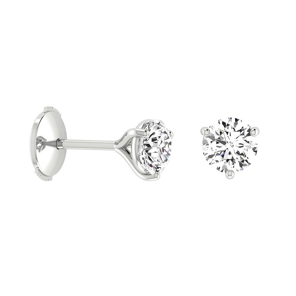 2 Carats Prong Setting Studs Earring Round Cut Natural Diamond White Gold 14K