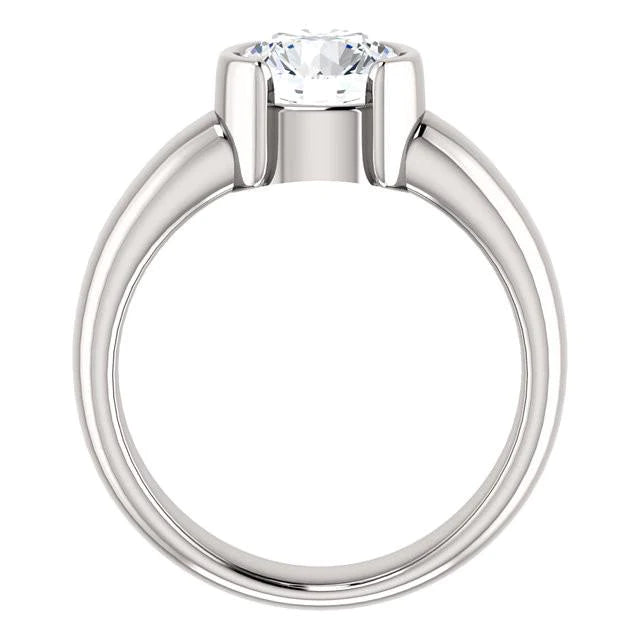 2 Carats Real Diamond Half Bezel Solitaire Ring White Gold