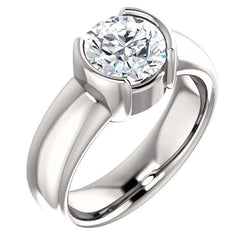 2 Carats Real Natural Earth Mined Diamond Half Bezel Solitaire Ring White Gold