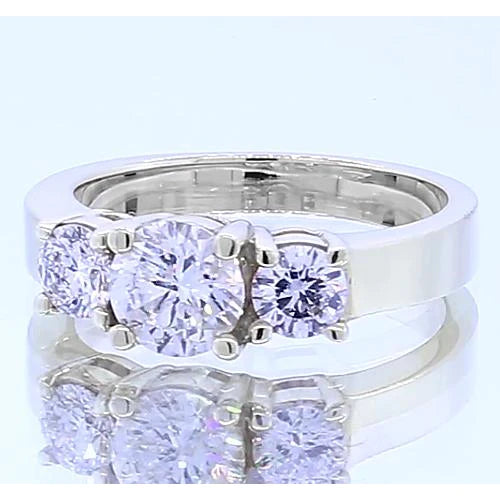 2 Carats Real Diamond Three Stone Engagement Ring 4 Prong Set White Gold 14K
