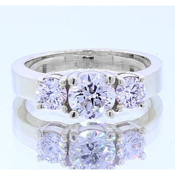 2 Carats Real Diamond Three Stone Engagement Ring 4 Prong Set White Gold 14K