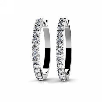 2 Carats Real Round Diamond Hoop Ladies Earring 14K White Gold