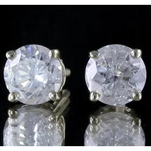 2 Carats Real Round Diamond Stud Earring Basket Setting White Gold 14K G VS1