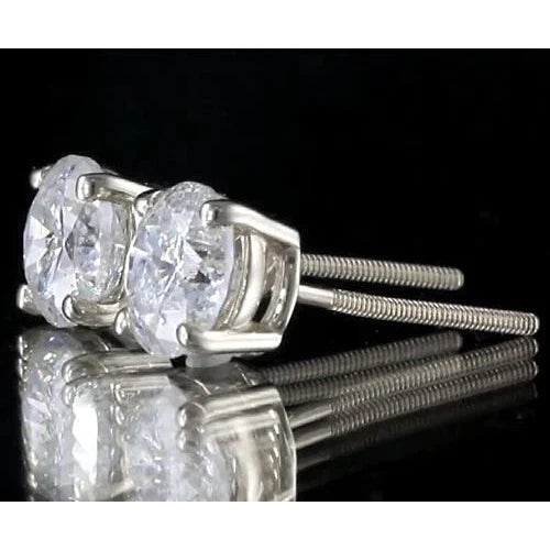 2 Carats Real Round Diamond Stud Earring Basket Setting White Gold 14K G VS1