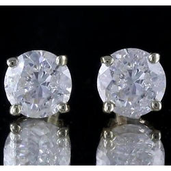 2 Carats Real Round Diamond Stud Earring Basket Setting White Gold 14K G VS1