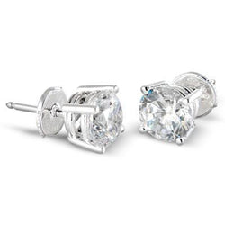 2 Carats Real Round Diamond Studs Earring Ladies Jewelry White Gold