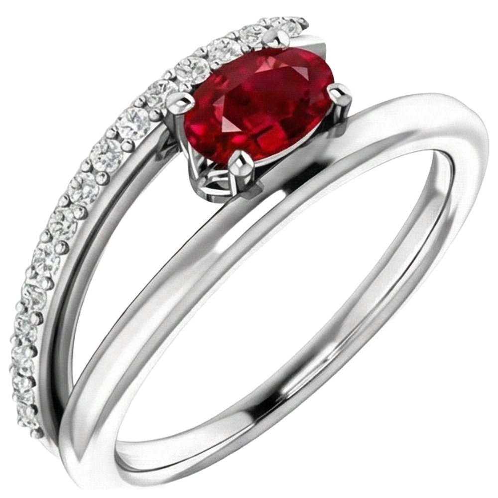 2 Carats Red Ruby With Natural Earth Mined Diamonds Ring White Gold 14K