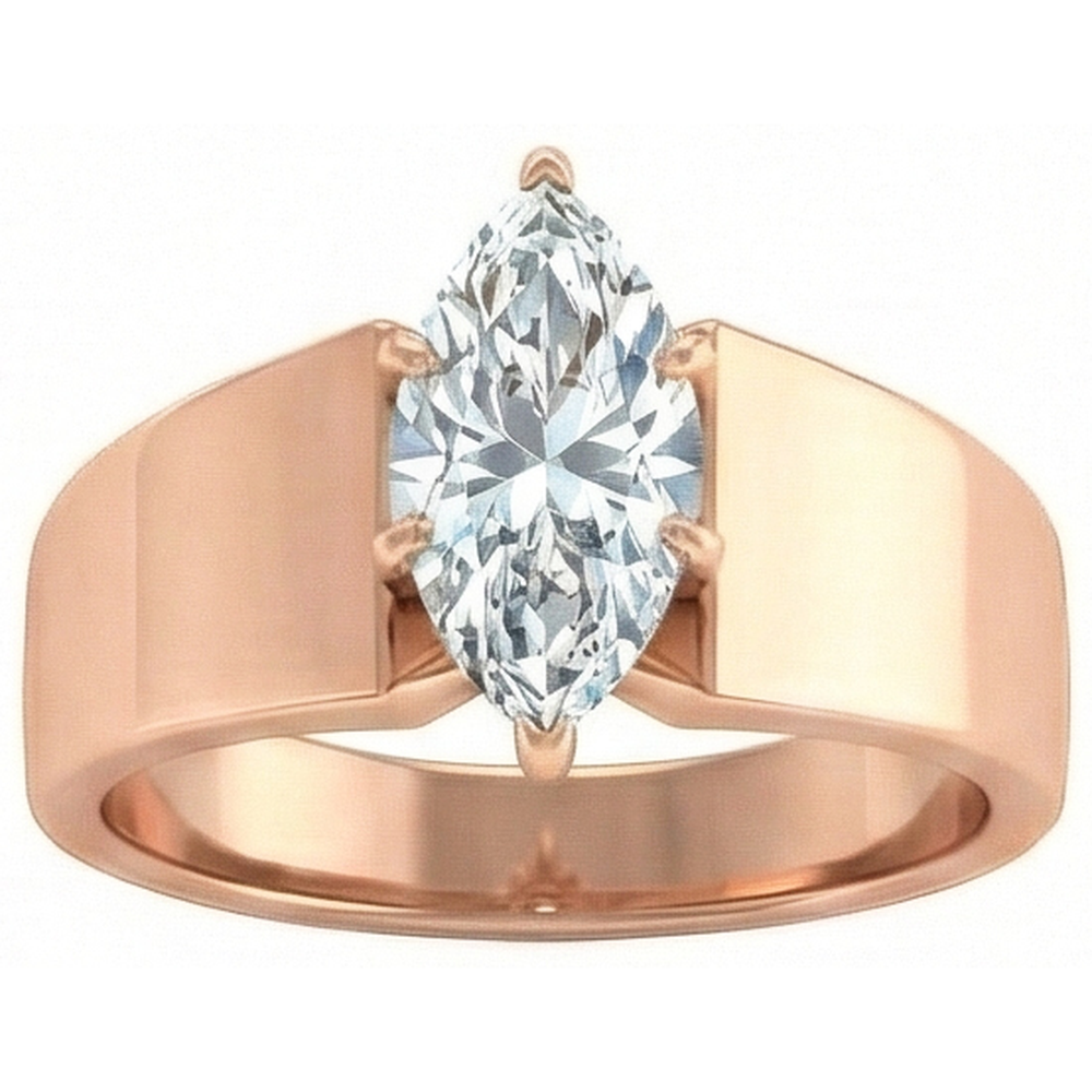 2 Carats Rose Gold Marquise Natural Earth Mined Diamond Engagement Ring