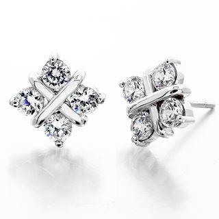 2 Carats Round 4 Stone Real Diamond Stud Earring Pair White Gold 14K