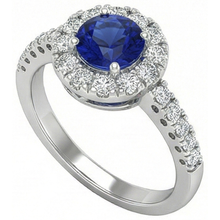 2 Carats Round Blue Ceylon Sapphire Natural Earth Mined Diamond Ring White Gold 14K