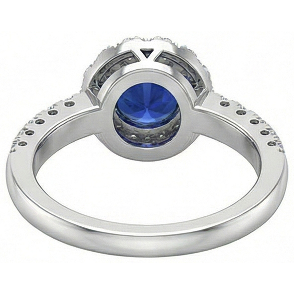 2 Carats Round Blue Ceylon Sapphire Natural Earth Mined Diamond Ring White Gold 14K