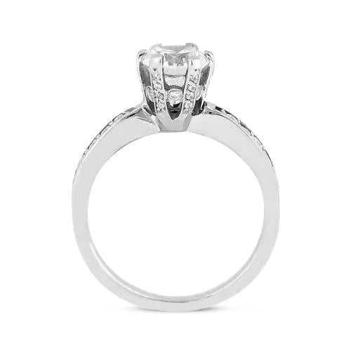 2 Carats Round Brilliant Genuine Diamond Ring With Accents White Gold 14K