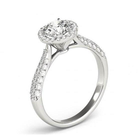  Round Brilliant Real Diamonds Halo Engagement Ring White Gold 14K