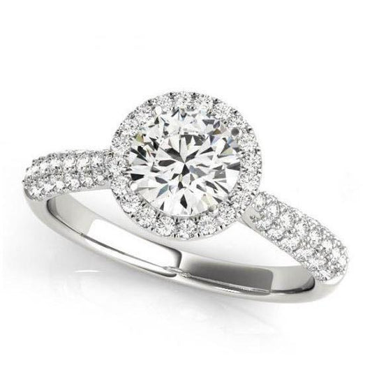 2 Carats Round Brilliant Real Diamonds Halo Engagement Ring White Gold 14K