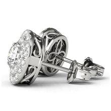 2 Carats Round Center Real Diamonds Round Studs Halo Pair Earring Gold