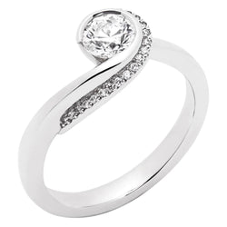 2 Carats Round Cut Bezel Set Natural Earth Mined Diamond Ring 14K White Gold