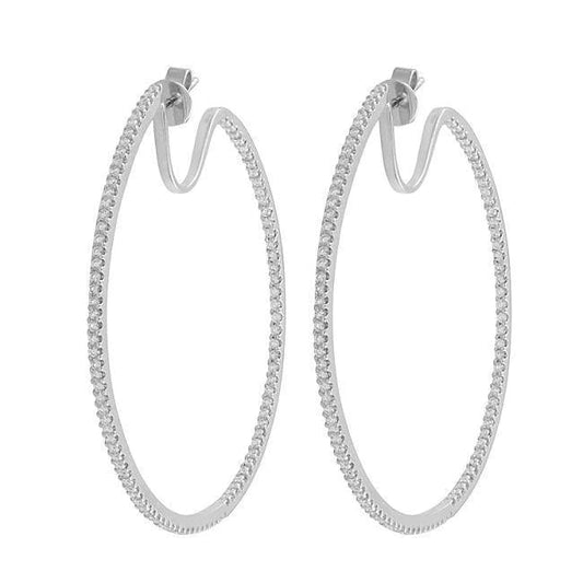 2 Carats Round Cut Natural Diamonds Micropave Hoop Earrings White Gold 14K