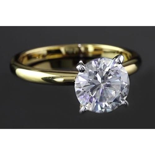 2 Carats Round Diamond Engagement Ring Natural Two Tone Gold