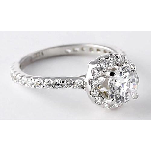 2 Carats Round Diamond Halo Natural Setting Engagement Ring Jewelry