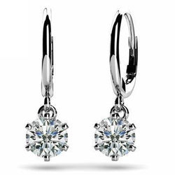 2 Carats Round G-Vs1 Natural Diamond Leverback Earring Pair White Gold 14K