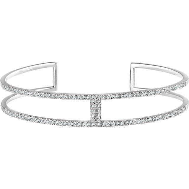 2 Carats Round Genuine Diamond Cuff Bracelet Solid White Gold 14K Jewelry