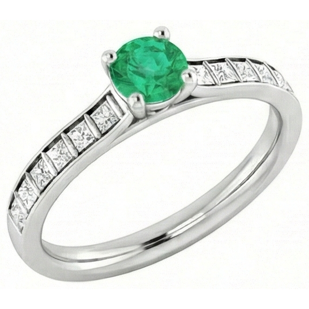 2 Carats Round Green Emerald Natural Earth Mined Diamond Ring White Gold 14K