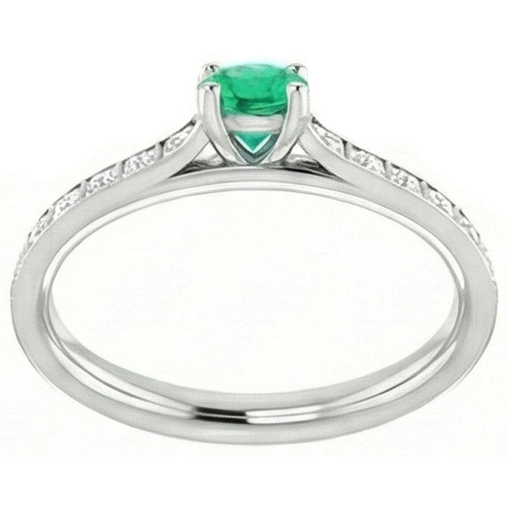 2 Carats Round Green Emerald Natural Earth Mined Diamond Ring White Gold 14K