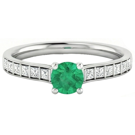 2 Carats Round Green Emerald Natural Earth Mined Diamond Ring White Gold 14K