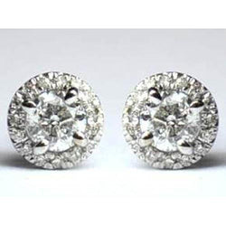 2 Carats Round Halo Real Diamond Stud Earring Women Gold Jewelry