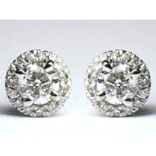 2 Carats Round Halo Real Diamond Stud Earring Women Gold Jewelry