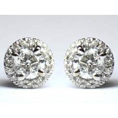 2 Carats Round Halo Real Diamond Stud Earring Women Gold Jewelry