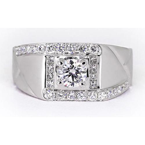2 Carats Round Natural Diamond Men's Anniversary Ring White Gold 14K Jewelry