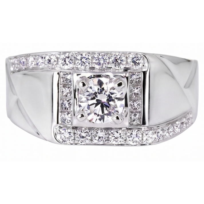 2 Carats Round Natural Earth Mined Diamond Men's Anniversary Ring White Gold 14K Jewellery