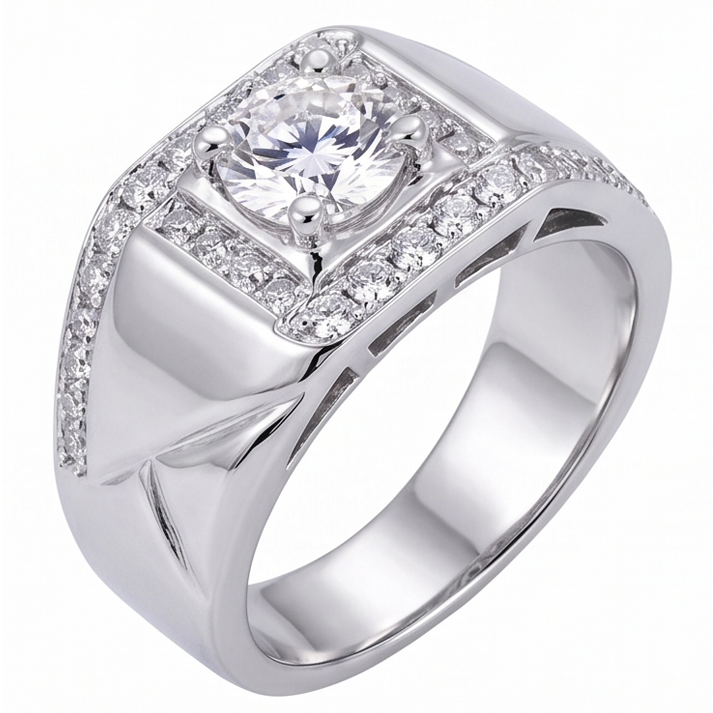 2 Carats Round Natural Earth Mined Diamond Men's Anniversary Ring White Gold 14K Jewellery