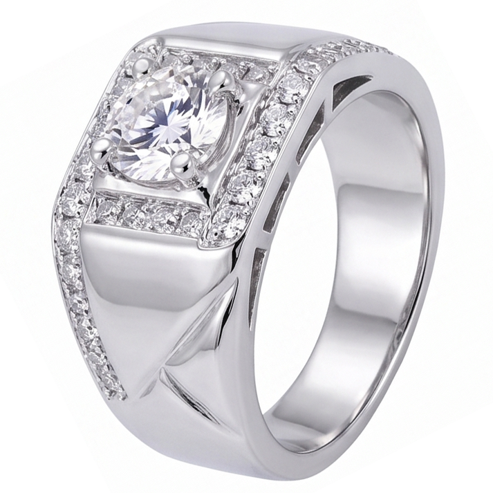 2 Carats Round Natural Earth Mined Diamond Men's Anniversary Ring White Gold 14K Jewellery