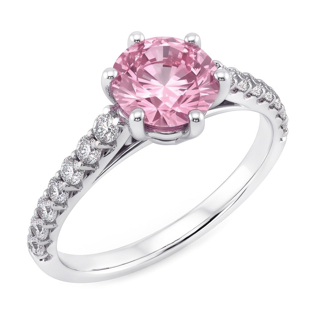 2 Carats Round Pink Sapphire Gemstone Engagement Ring WG 14K