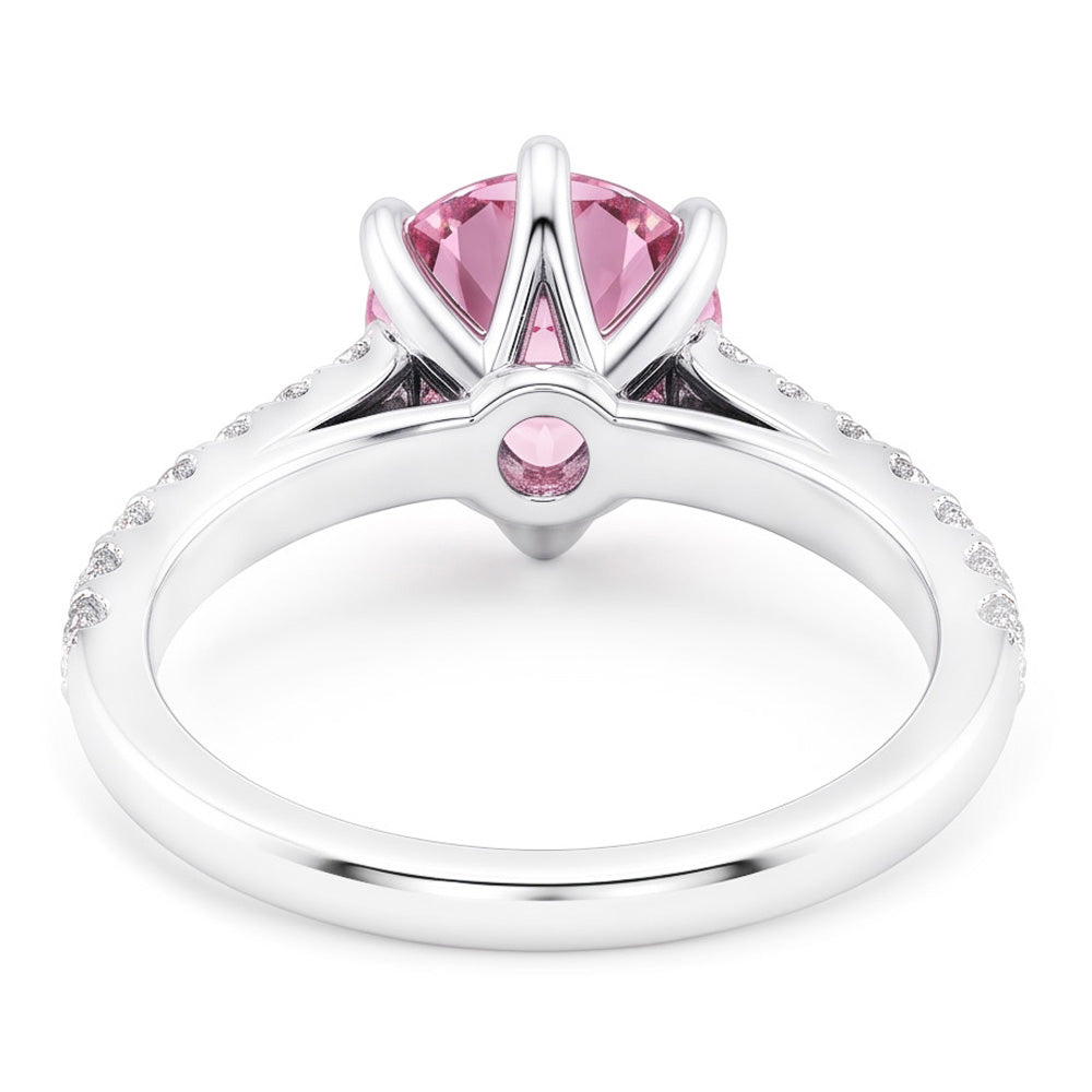 2 Carats Round Pink Sapphire Gemstone Engagement Ring WG 14K