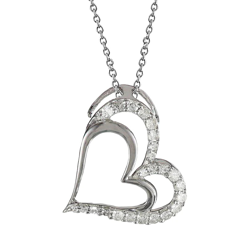 2 Carats Round Real Diamond Double Heart Pendant Solid Gold Lady Jewelry