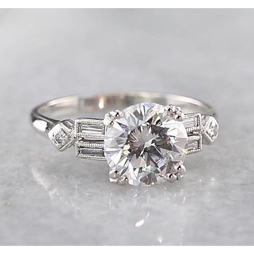 2 Carats Round Real Diamond Engagement Ring Accented White Gold 14K