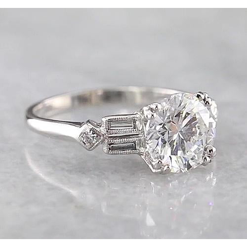 2 Carats Round Real Diamond Engagement Ring Accented White Gold 14K