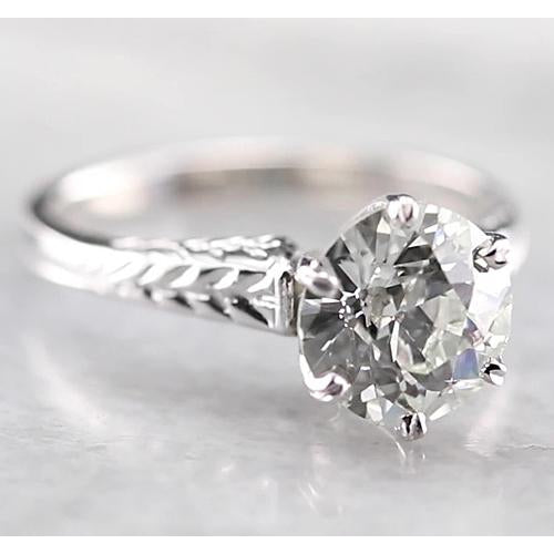 2 Carats Round Real Diamond Solitaire Ring White Gold 14K