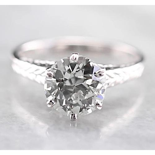 2 Carats Round Real Diamond Solitaire Ring White Gold 14K