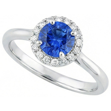 2 Carats Round Sapphire And Natural Earth Mined Diamond Engagement Ring White Gold 14K