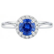 2 Carats Round Sapphire And Natural Earth Mined Diamond Engagement Ring White Gold 14K