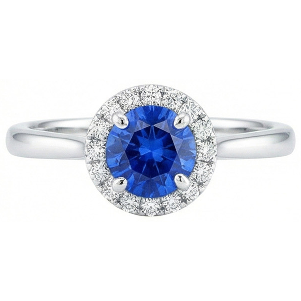 2 Carats Round Sapphire And Natural Earth Mined Diamond Engagement Ring White Gold 14K