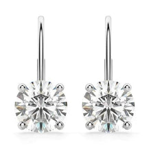 2 Carats Round Solitaire Real Diamond Leverback Earring White Gold 14K